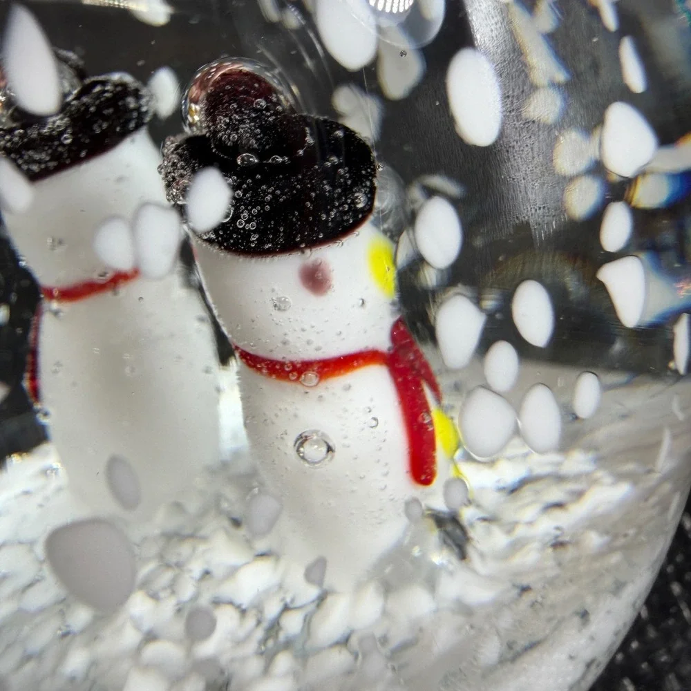 Heavy Glass Snowman Egg Paperweight Winter Snow Scene 4 inch Holiday Decor